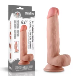 Pénisz dildó herékkel, csúsztassa a bőrét, 20 cm. – Csúszó bőr