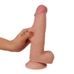 Pénisz dildó herékkel, csúsztassa a bőrét, 20 cm. – Csúszó bőr